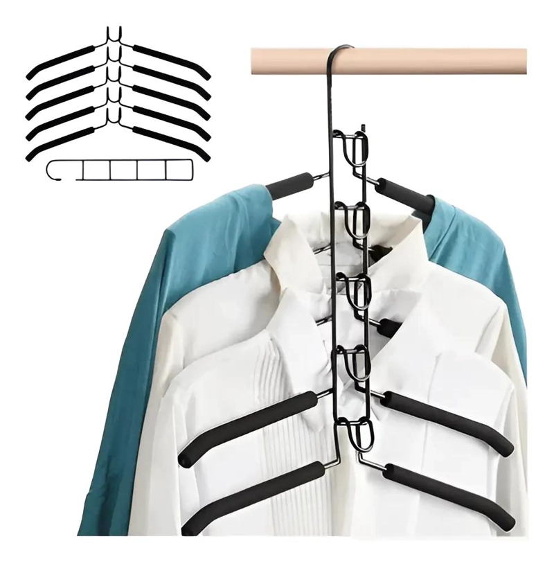 PACK DE 2 PERCHAS ANTIDESLIZANTES PARA ROPA CON 5 GANCHOS - 1
