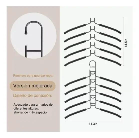 PACK DE 2 PERCHAS ANTIDESLIZANTES PARA ROPA CON 5 GANCHOS - 2