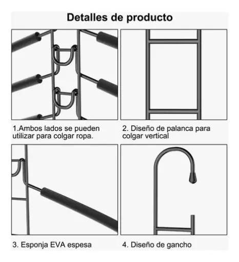 PACK DE 2 PERCHAS ANTIDESLIZANTES PARA ROPA CON 5 GANCHOS - 3