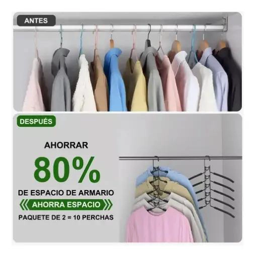 PACK DE 2 PERCHAS ANTIDESLIZANTES PARA ROPA CON 5 GANCHOS - 5