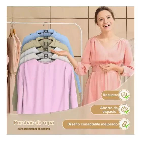 PACK DE 2 PERCHAS ANTIDESLIZANTES PARA ROPA CON 5 GANCHOS - 7