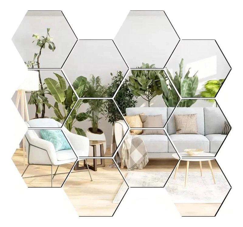 PACK DE 12 ESPEJOS ADHESIVOS HEXAGONALES PARA DECORACION - 1