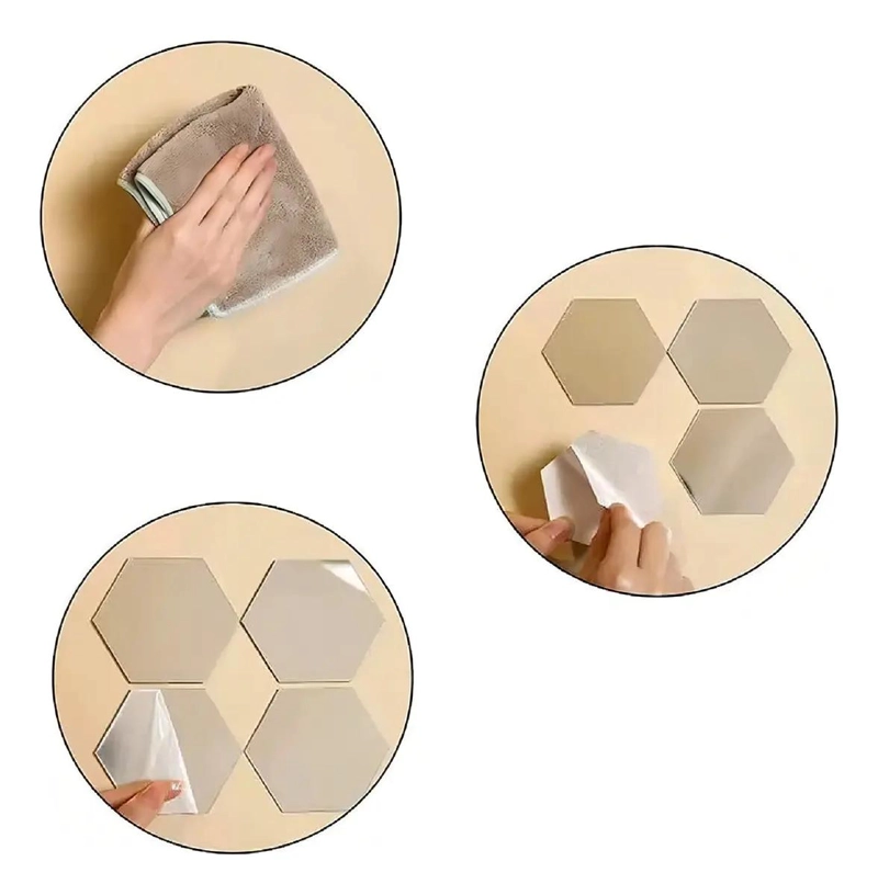 PACK DE 12 ESPEJOS ADHESIVOS HEXAGONALES PARA DECORACION - 3