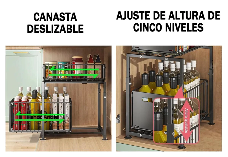 ESTANTE ORGANIZADOR DESLIZANTE DE 2 NIVELES PARA COCINA Y BAÑO - 3
