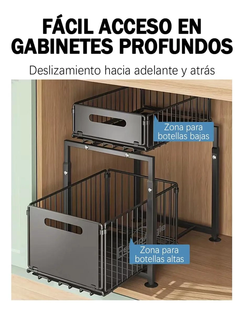 ESTANTE ORGANIZADOR DESLIZANTE DE 2 NIVELES PARA COCINA Y BAÑO - 3