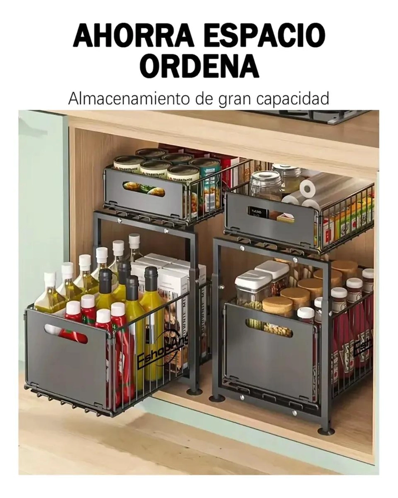 ESTANTE ORGANIZADOR DESLIZANTE DE 2 NIVELES PARA COCINA Y BAÑO - 4