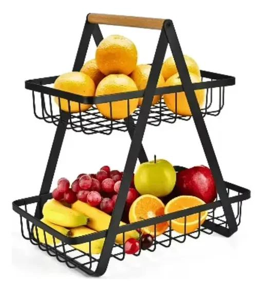 ORGANIZADOR DE FRUTAS Y VERDURAS DE DOS NIVELES EN COLOR NEGRO - 1