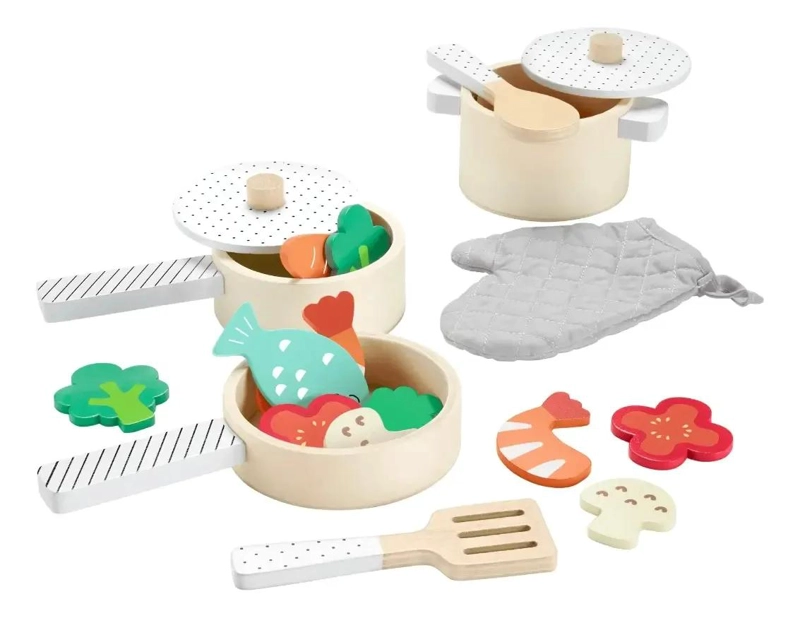 SET DE OLLAS Y SARTENES DE MADERA PARA PEQUEÑOS CHEFS - 1