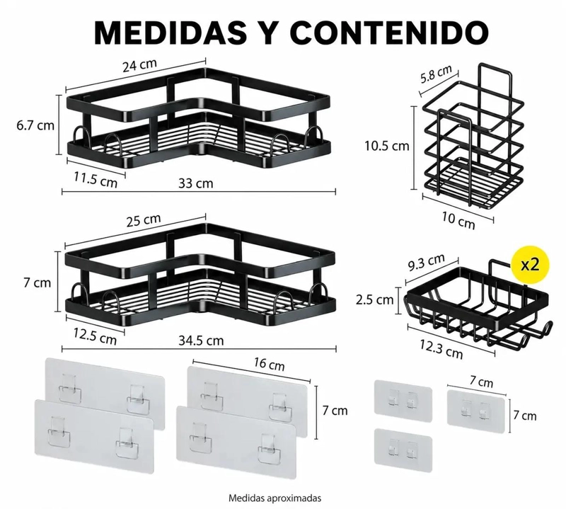 SET DE 5 ORGANIZADORES ESQUINERO PARA BAÑO DUCHA SIN PERFORAR - 1