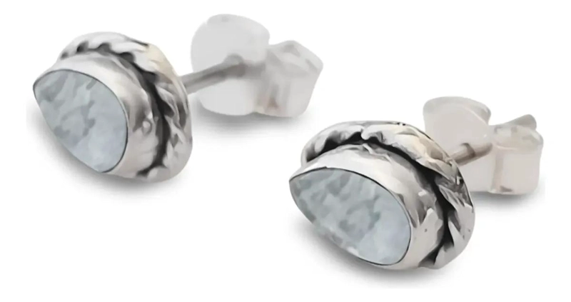 AROS DE PLATA FINA 925 CON PIEDRA LUNA EN DISEÑO GOTA - 2