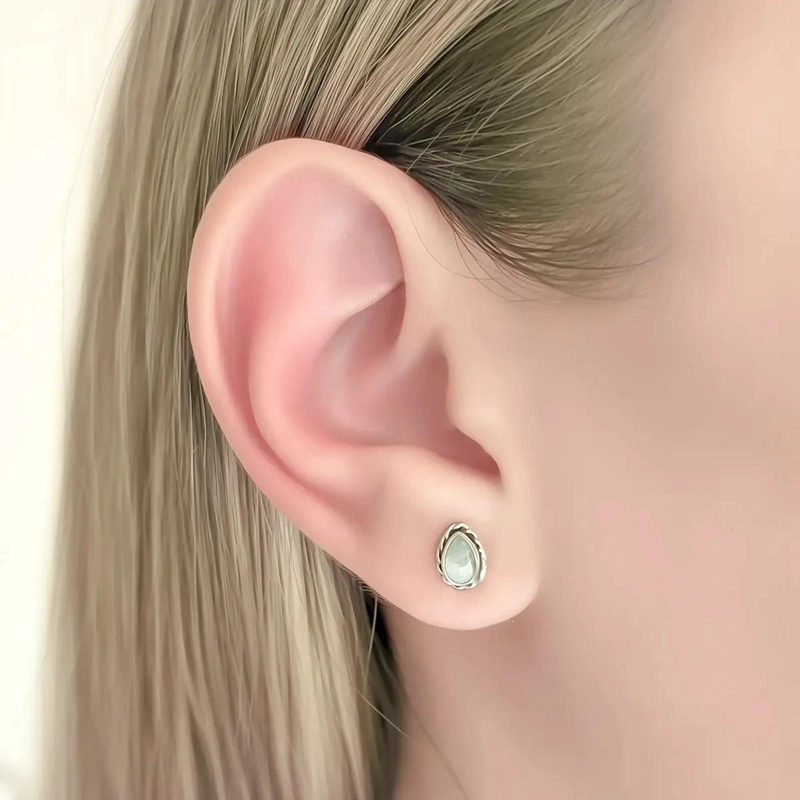 AROS DE PLATA FINA 925 CON PIEDRA LUNA EN DISEÑO GOTA - 3