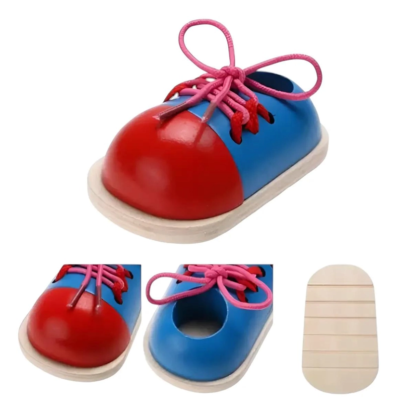 ZAPATO DE MADERA PARA APRENDER A ATAR CORDONES - 1