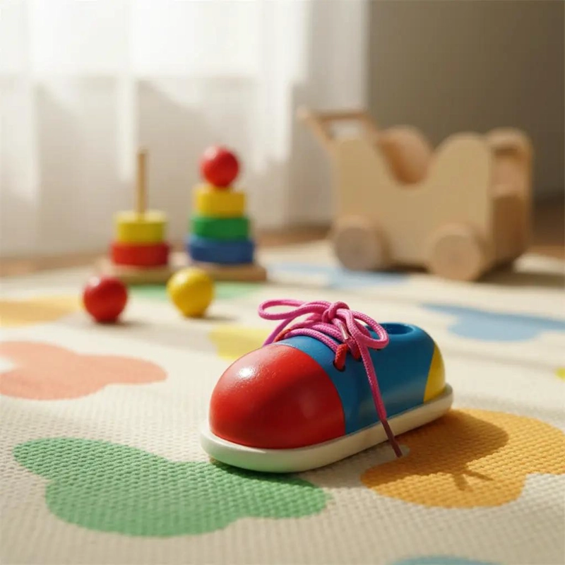 ZAPATO DE MADERA PARA APRENDER A ATAR CORDONES - 5