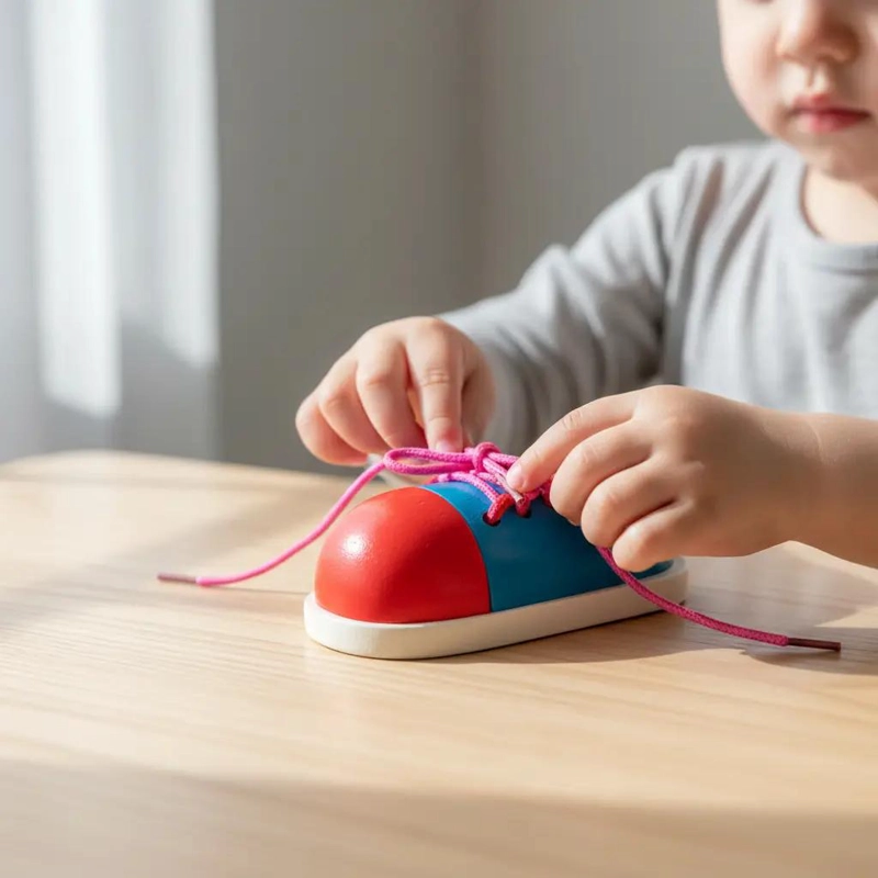 ZAPATO DE MADERA PARA APRENDER A ATAR CORDONES - 6