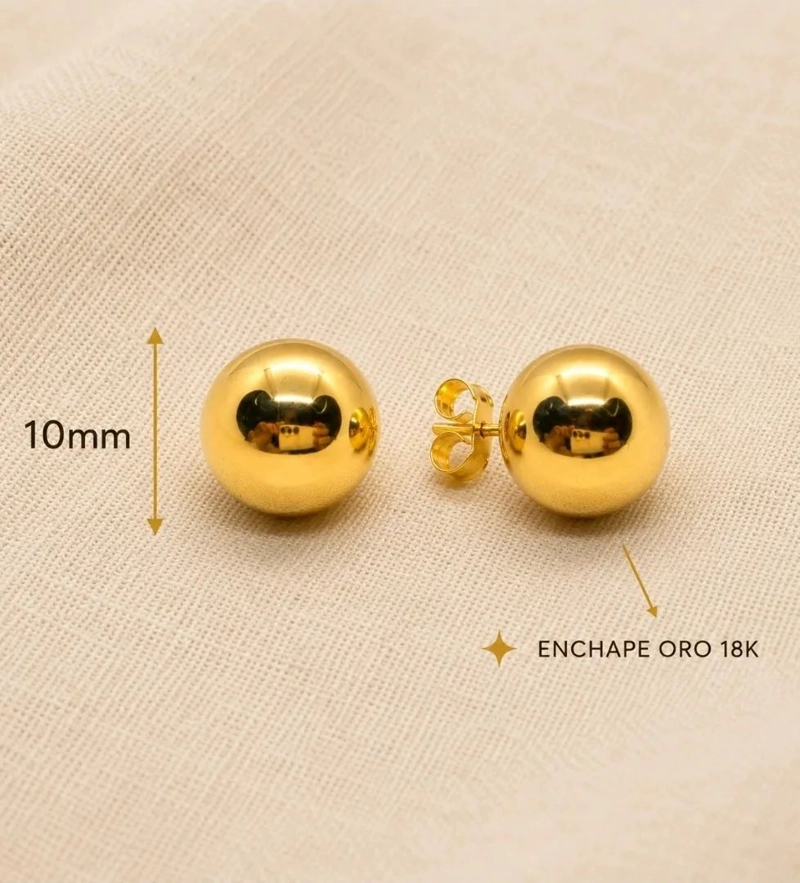 AROS ESFERA LISAS DE 10MM EN ENCHAPE DE ORO 18K - 3