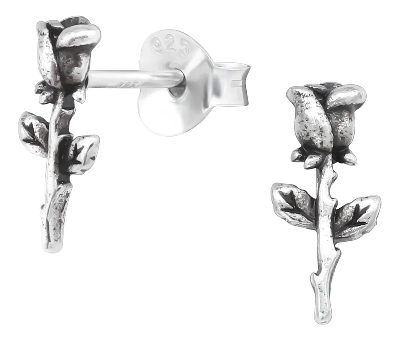 AROS DE PLATA 925 CON DISEÑO DE ROSA NEGRA PARA TODOS - 1