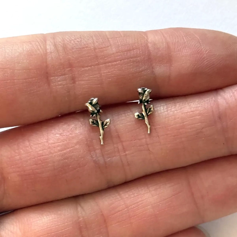 AROS DE PLATA 925 CON DISEÑO DE ROSA NEGRA PARA TODOS - 2