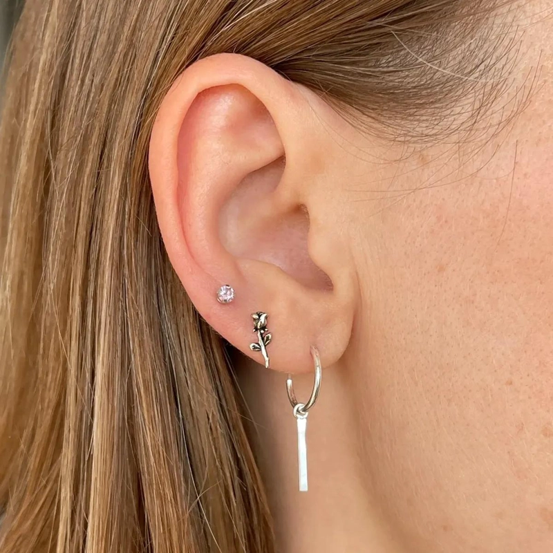 AROS DE PLATA 925 CON DISEÑO DE ROSA NEGRA PARA TODOS - 3