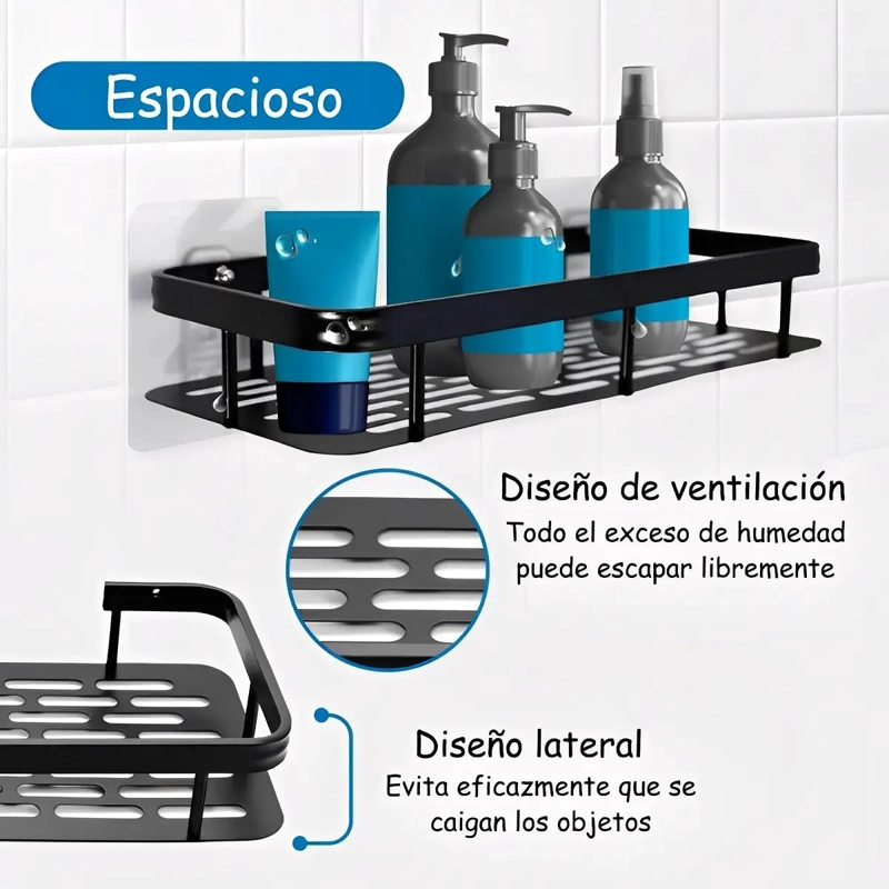 ORGANIZADOR DE DUCHA ADHESIVO NEGRO PARA BAÑO - 6
