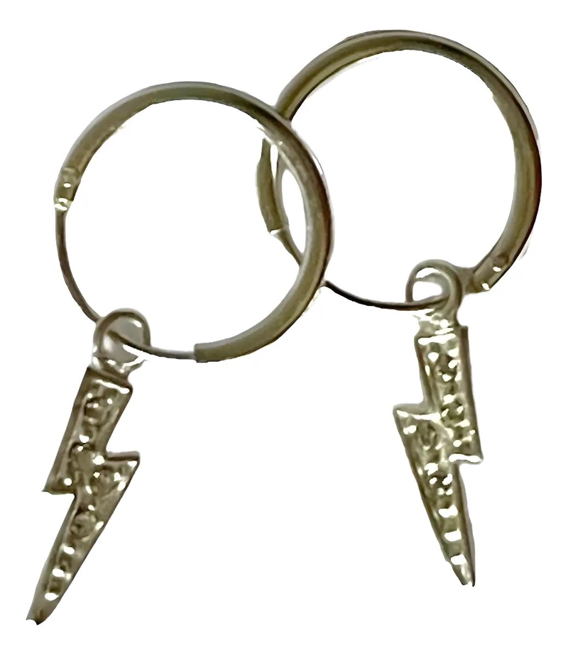 AROS COLGANTES DE PLATA CON DISEÑO DE RAYO - 1