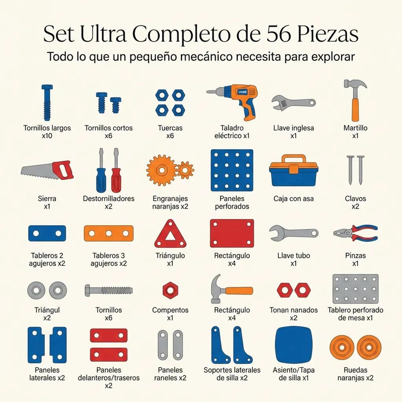CAJA DE HERRAMIENTAS DE MADERA CON 56 ACCESORIOS PARA NIÑOS - 2