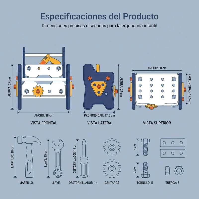 CAJA DE HERRAMIENTAS DE MADERA CON 56 ACCESORIOS PARA NIÑOS - 3