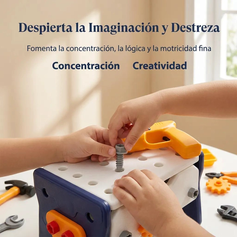 CAJA DE HERRAMIENTAS DE MADERA CON 56 ACCESORIOS PARA NIÑOS - 6