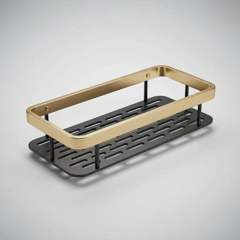 REPISA ORGANIZADOR DE BAÑO ALUMINIO NEGRO Y DORADO PACK 2 - 1