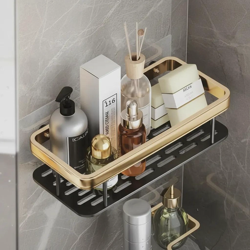 REPISA ORGANIZADOR DE BAÑO ALUMINIO NEGRO Y DORADO PACK 2 - 2