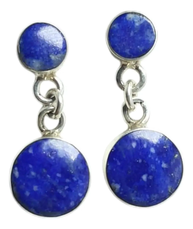AROS DE PLATA 950 CON LAPISLAZULI NACIONAL Y DISEÑO DOBLE - 1