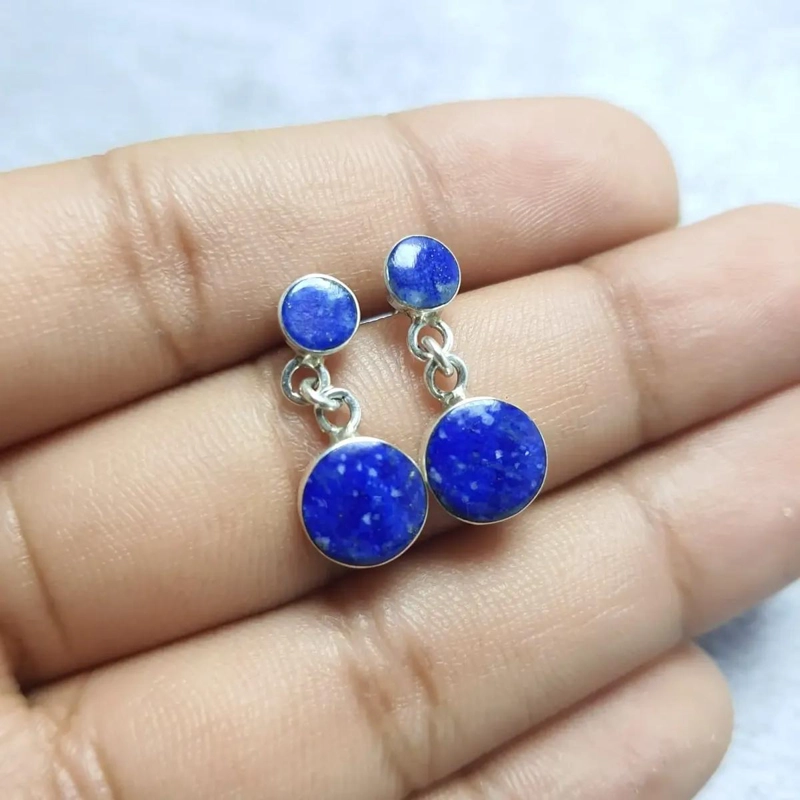 AROS DE PLATA 950 CON LAPISLAZULI NACIONAL Y DISEÑO DOBLE - 2