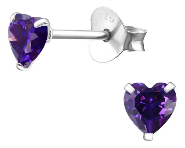 AROS CORAZON AMATISTA MORADO EN PLATA 925 PARA MUJER - 1
