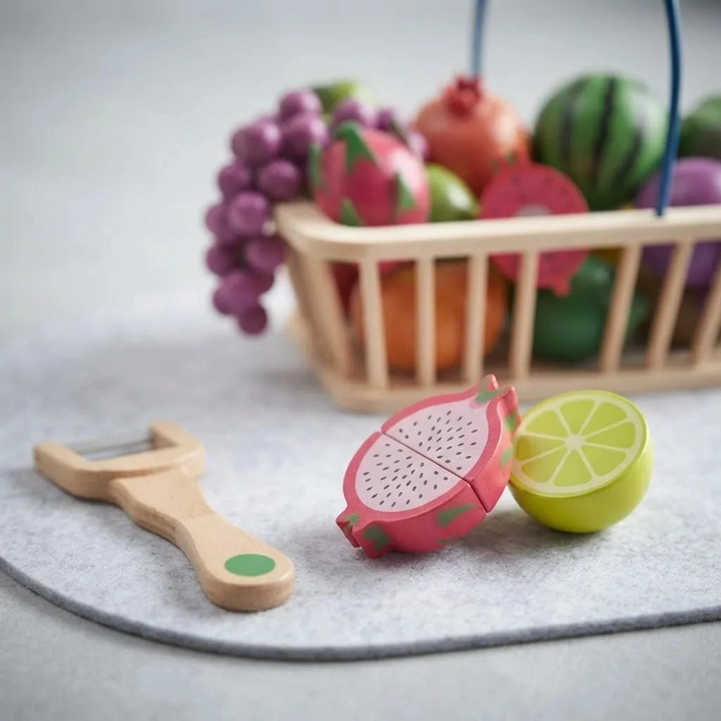 JUEGO DIDACTICO DE FRUTAS DE MADERA CON CANASTO Y CUCHILLO - 4