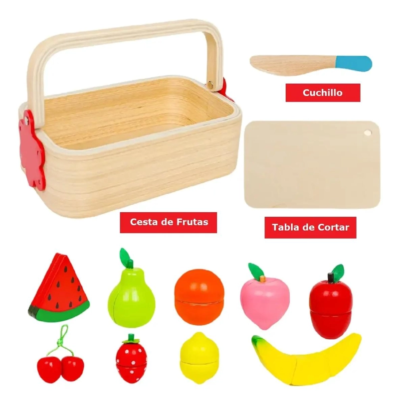 CANASTA DE FRUTAS DE MADERA MONTESSORI DIDACTICA PARA NIÑOS - 3
