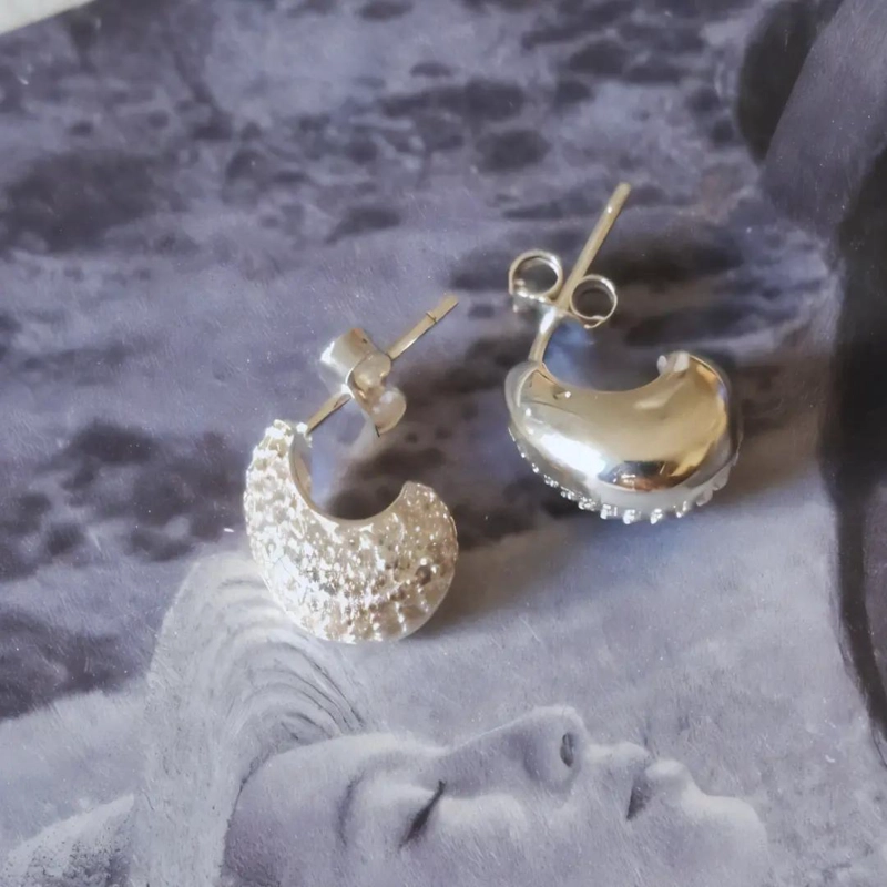 AROS DE PLATA 925 CON STRASS Y ACABADO SATINADO - 8