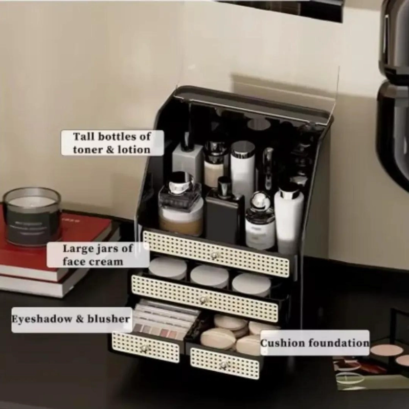 ORGANIZADOR DE MAQUILLAJE PREMIUM COLOR NEGRO CON COMPARTIMENTOS - 4