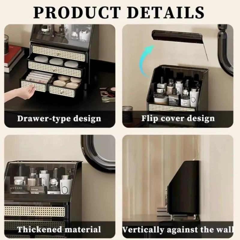 ORGANIZADOR DE MAQUILLAJE PREMIUM COLOR NEGRO CON COMPARTIMENTOS - 7