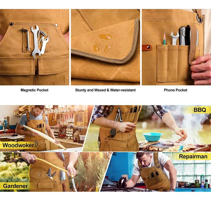 DELANTAL AJUSTABLE MULTIUSOS DE LONA CON MULTIPLES BOLSILLOS - 7