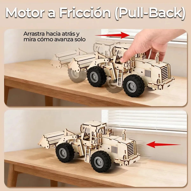 PUZZLE 3D RETROEXCAVADORA ARMABLE DE MADERA CON MOTOR - 4