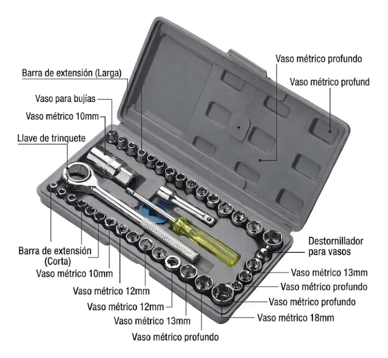KIT DE HERRAMIENTAS MECANICAS 40 PIEZAS PARA VEHICULOS Y BICICLETAS - 2