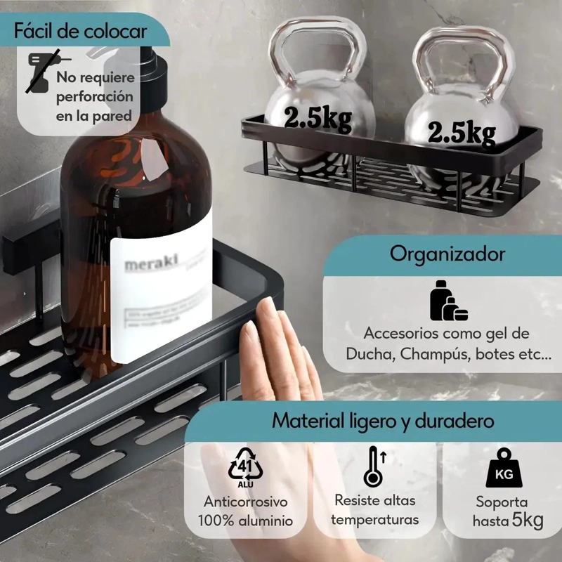 ESTANTE ORGANIZADOR DE DUCHA IMPERMEABLE Y ANTICORROSIVO - 5