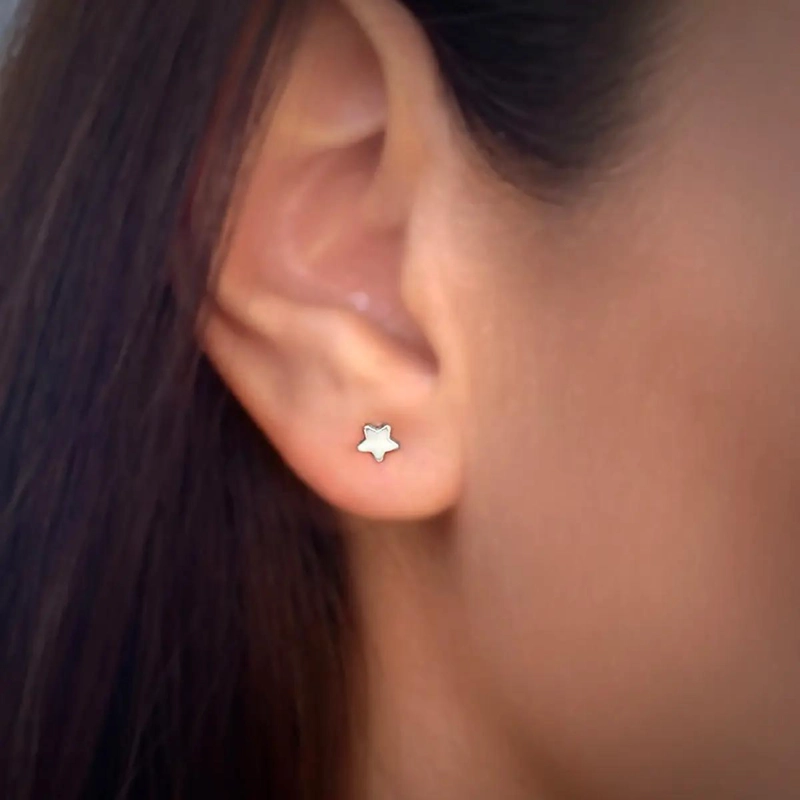 AROS ESTRELLA MINI DE PLATA FINA 925 PARA BRILLAR - 2