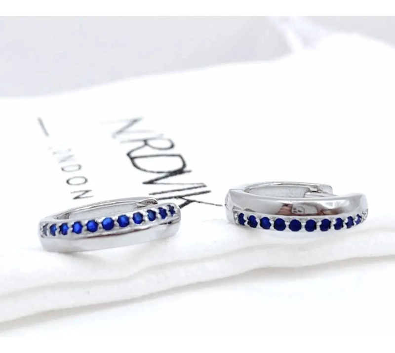 AROS DE PLATA 925 CON CIRCONES AZULES PARA MUJER - 2