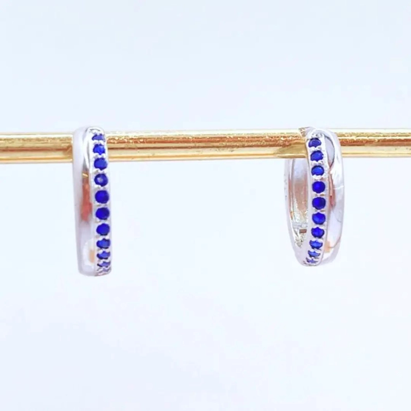 AROS DE PLATA 925 CON CIRCONES AZULES PARA MUJER - 3