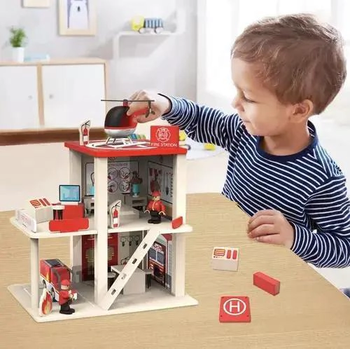 ESTACION DE BOMBEROS DE MADERA PARA JUEGO EDUCATIVO INFANTIL - 6