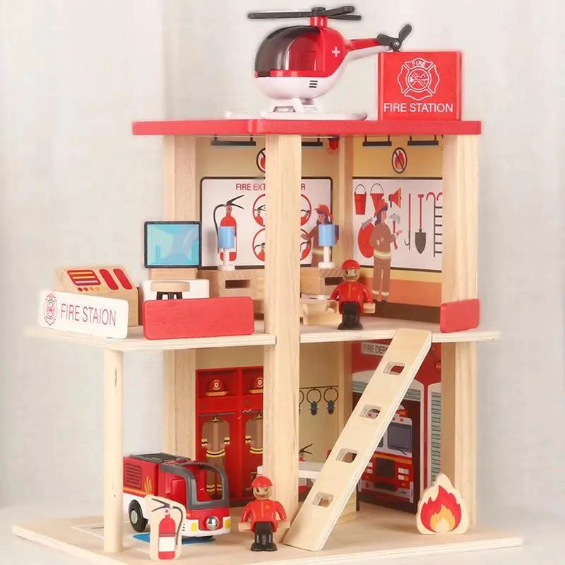 ESTACION DE BOMBEROS DE MADERA PARA JUEGO EDUCATIVO INFANTIL - 9