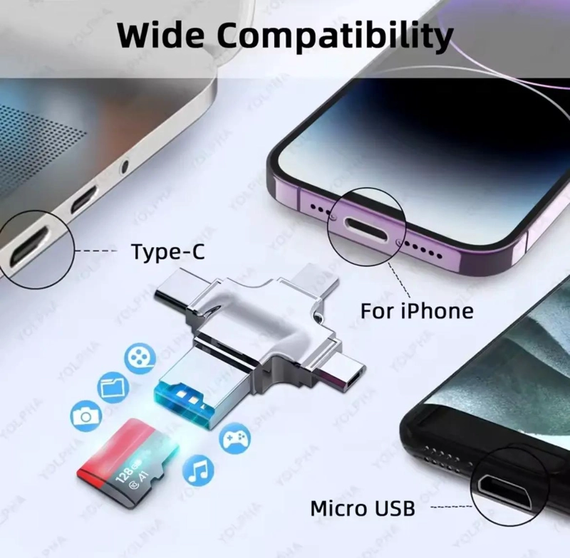 LECTOR DE MEMORIAS 4 EN 1 PARA IPHONE Y ANDROID - 5