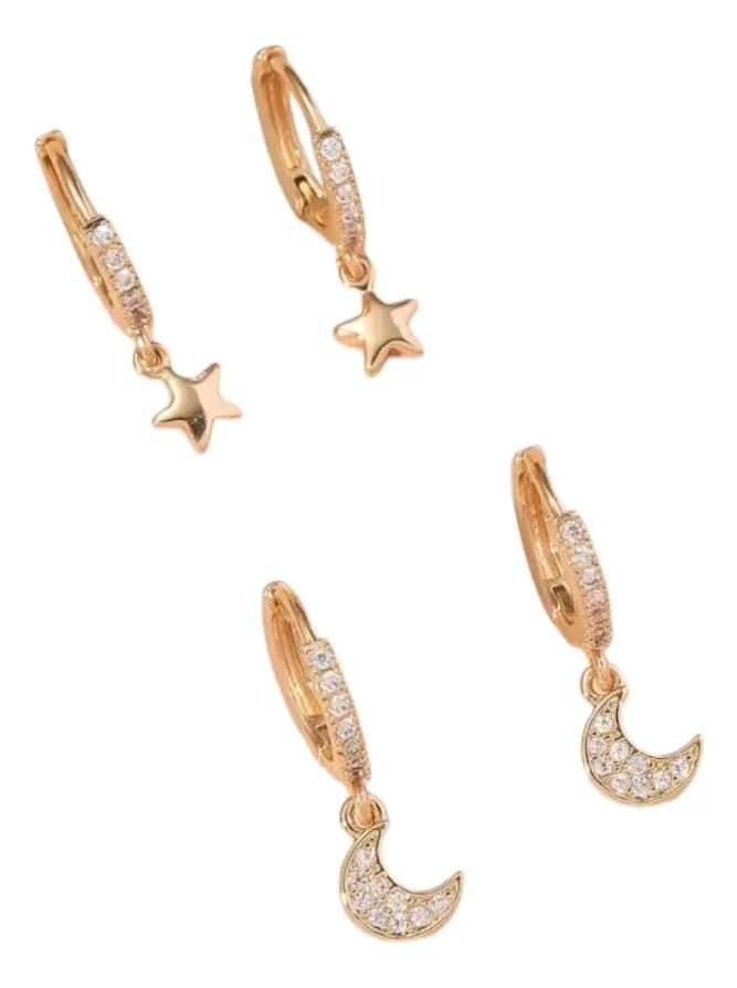 SET DE AROS LUNA Y ESTRELLA EN BAÑO DE ORO 18K - 1