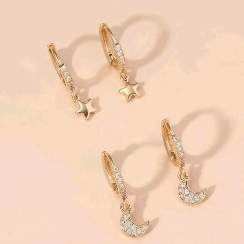 SET DE AROS LUNA Y ESTRELLA EN BAÑO DE ORO 18K - 2