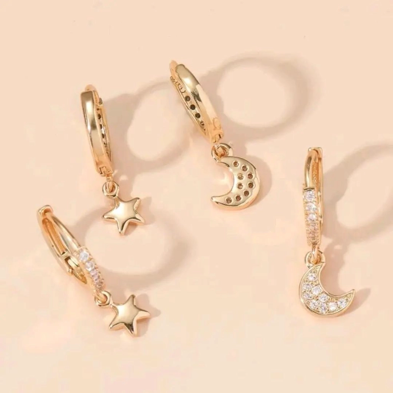 SET DE AROS LUNA Y ESTRELLA EN BAÑO DE ORO 18K - 3